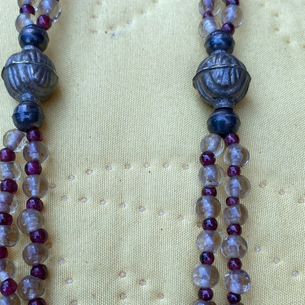 Antique Silver Pendant Necklace with Beaded Accents 30” - Picture 3 of 8